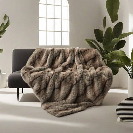 Luxury Faux Fur Blanket High-end Bed  Fox Fur Blankets For Beds Plaid on The Sofa