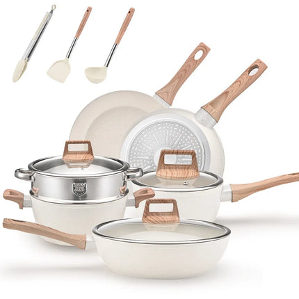 Kitchen Essentials Pot Set of 12 Non Stick Cookware Sets with Granite Coating and Universal Sensing Gas