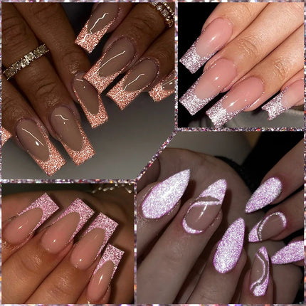 MEET ACROSS Sparkling Rose Pink Reflective Glitter Gel Nail Polish