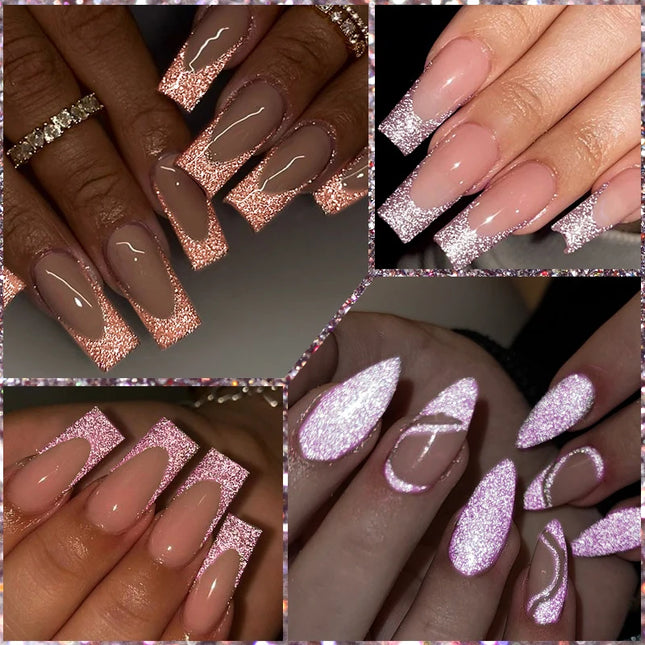 MEET ACROSS Sparkling Rose Pink Reflective Glitter Gel Nail Polish