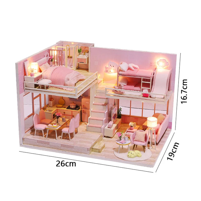 Doll House Kit 3D Wooden Mini DollHouse Assembly Building with Furniture Kit Toys Children's