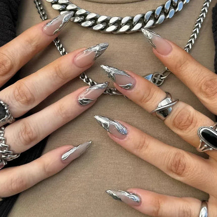 24Pcs French False Nails Almond Fake Nails