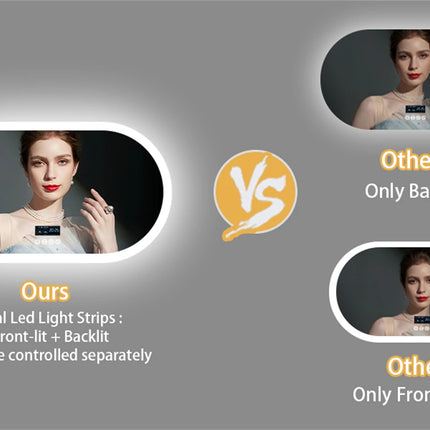 Large Bathroom Mirror Oval LED Vanity Mirror Wall Mounted w Bluetooth, Digital Display, Back Front Lit, Anti Fog for Hotel Hall