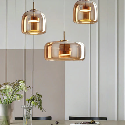 Cognac&Smoky Gray Glass Chandelier Pendant Lights For Dining Room Kitchen Hanging Lamp Nordic Led Pendant Lamp Table Resturant