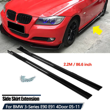For BMW Accessories 3 Series E90 E91 320i 330i 2005-2011 Car Side Skirts 2.2M 86.6inch Extension Rocker Panels Lip Bumper ABS 8p