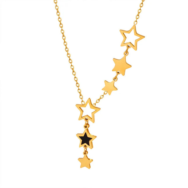 Trendy Star Pendant Necklace for Women High Quality Stainless Steel Gold Plated Chain Black Acrylic Fashion Jewelry Accesories