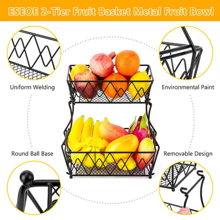Fruit Bowl Metal For Kitchen Storage, 2 Tier Decorative Fruit Basket, Can Be Used As a Banana Holder, Vegetable Basket
