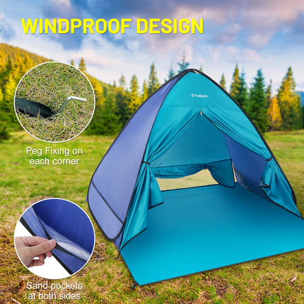 TOMSHOO Pop Up Tent 3-4 Person Outdoor Camping Beach Tent Travel Lightweight Outdoor Beach Shade Sun Shelter Tent Canopy Cabana