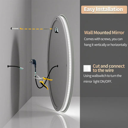 LUVODI Bathroom Mirror LED Light Oval Frameless Shower Shaving Makeup Mirror for Restroom Washroom Dimming Defog