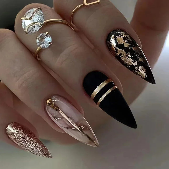 24pcs Leopard Print Almond Fake Press on Nails with Mini Flower Acrylic