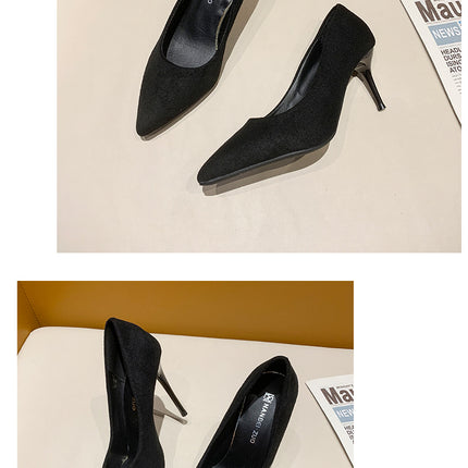 Women New Mid Heeled Sandals Black 6-8-10cm Pointed Thin Heeled Baotou Banquet High Heeled Shoes Womens Shoes Tacones Mujer