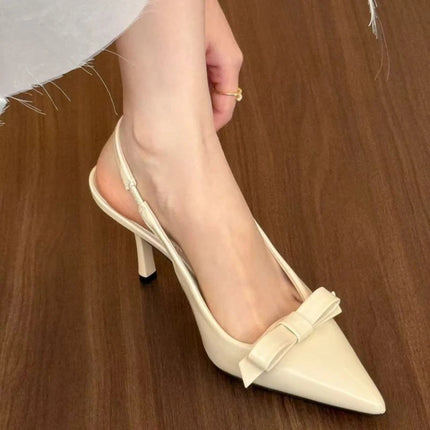 2024 Modern Office Shoes for Women Black Wedding Slingback Pointed Toe Butterfly Decoration Female High Heeled Sandals