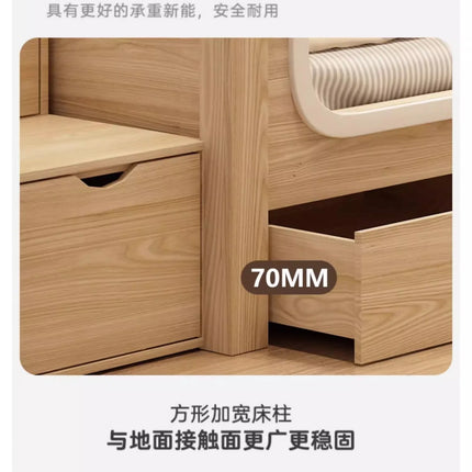 bunk bed tree house second floor same width children's  boy high and low  wood color child and mother slide