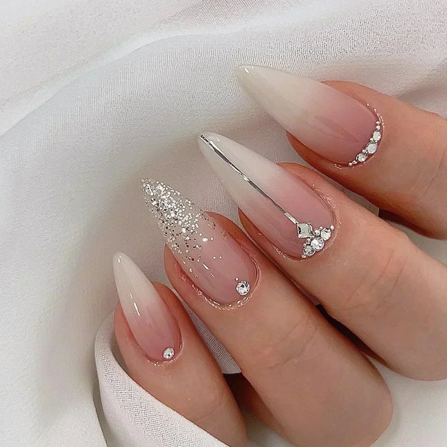 24Pcs French False Nails Almond Fake Nails