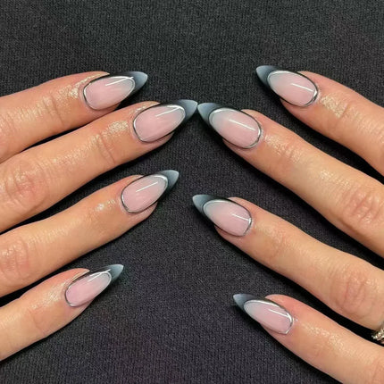 24Pcs French False Nails Almond Fake Nails