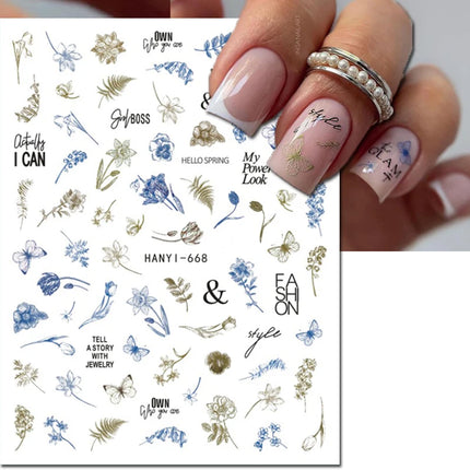 3d Nail Art Decals Elegant White RoyalBlue Roses Flowers