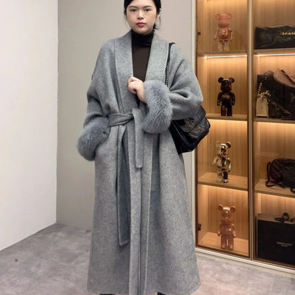 High End Double-sided Wool Strapping Real Wool Fur Coat Women's Removable Cuffs Fox Fur Temperament Cashmere Short Jacket