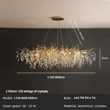 Nordic Luxury Living Room Branch Led Pendant Lights Lustre Crystal Art Hanging Lamp Modern Suspend Lamp Gold Chandelier Fixtures