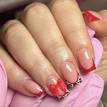 Blush Pink False Nails Bowknot Diamond Pearl 3D Design Press on Nail Tips
