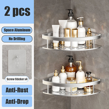 Bathroom Storage Rack No Drill Shelves Wall Mounted Corner Shelf Shower Holder For WC Shampoo
