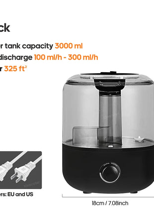 KINSCOTER 3L Air Humidifier Professional Large Capacity Home Humidifier Plant Mist Aroma Diffuser with Remote Control Timer