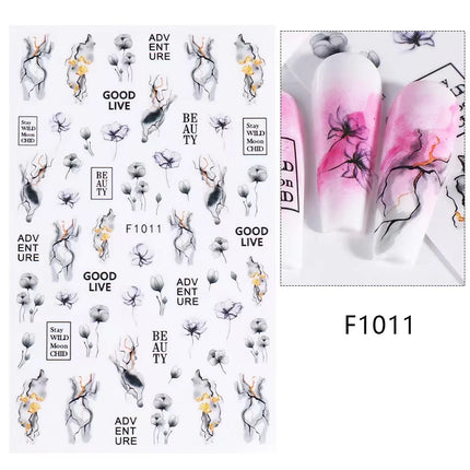 1PCS New Autumn Flowers Nail Decals Animal Nail Stickers Flower