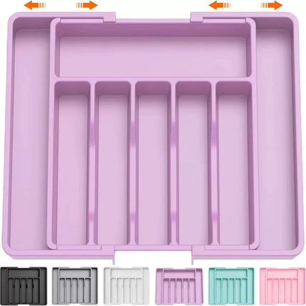 Adjustable Kitchen Storage Organizer Tray – Plastic Multifunctional Drawer Organizer for Kitchen Counter Utensils