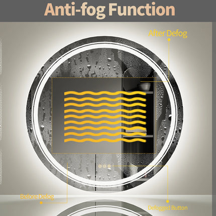 LED Bathroom Mirror 600/800/900MM Round Demisting Makeup Shaving Mirror Front Light + Backlit Wall Vanity Mirror 3 Colour