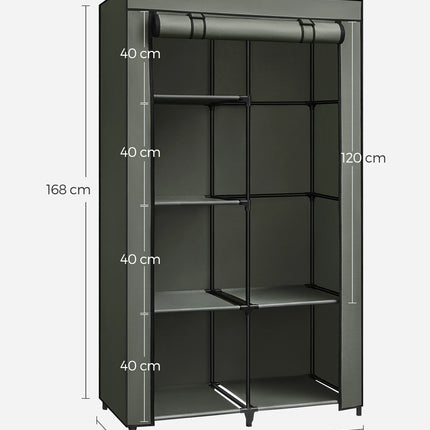 SONGMICS Fabric Wardrobe, Clothes Storage Organiser, 6 Shelves, 1 Hanging Rail, Non-Woven Fabric, Metal Frame, 45 x 88 x 168 cm