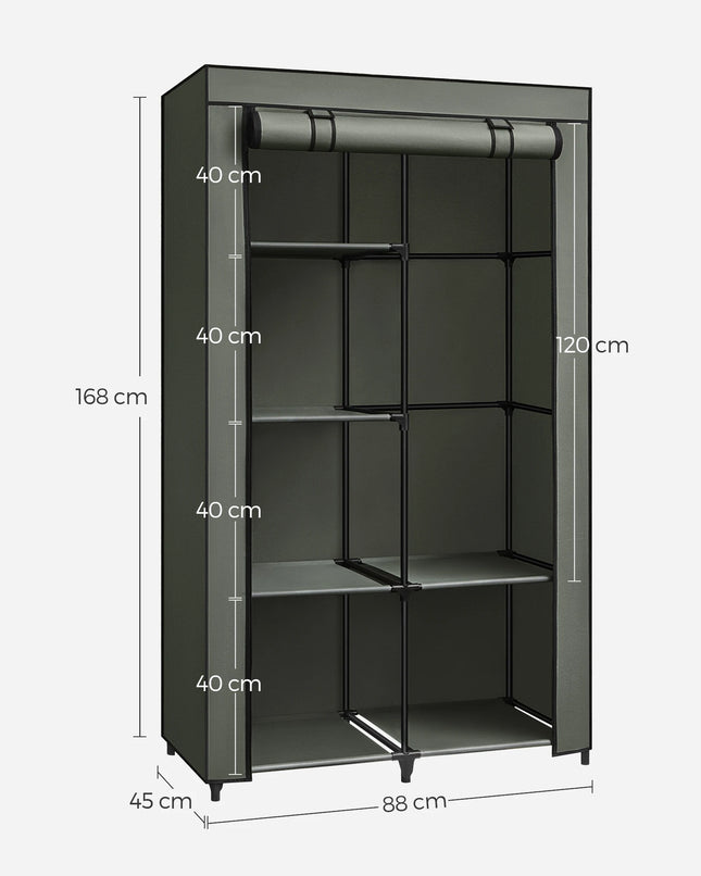 SONGMICS Fabric Wardrobe, Clothes Storage Organiser, 6 Shelves, 1 Hanging Rail, Non-Woven Fabric, Metal Frame, 45 x 88 x 168 cm