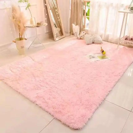 Soft Fluffy Plush Tie-Dye Carpet Gradient Long Fine Hairs Fabric Bedside Mat Rug For Girl's Bedroom