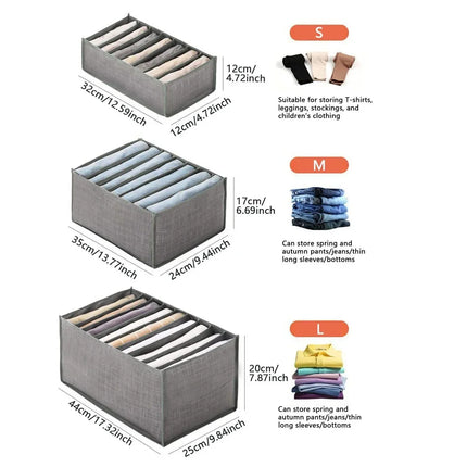 Grey 7/9 Grid Storage Box Non Woven Durable Washable Space Saving Layered Arrangement Pants Clothes Underwear Wardrobe Storage