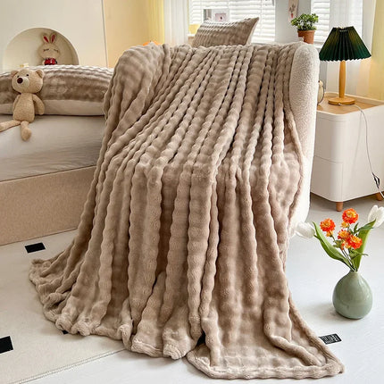 Rabbit Fur Throw Blanket Flannel Wool Nap Sofa Blanket Blanket