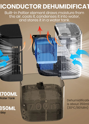 Portable Dehumidifier With 35 Ounces Capacity, Silent Operation, With Romantic Colorful Lights, Timer Switch