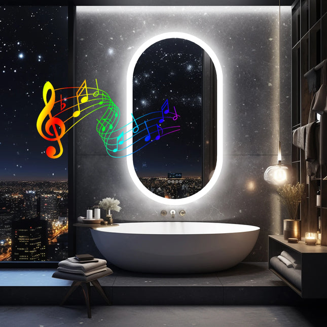 LUVODI Led Lighted Bluetooth Bathroom Mirror Backlit Illuminate Dimming Vanity Mirror with Time Date Display Anti-fog
