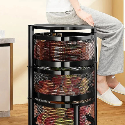 Household Floor Standing MultiLayer Storage Rack Removable Rotating Storage Cabinet Kitchen Vegetable Fruit Basket with Wheel