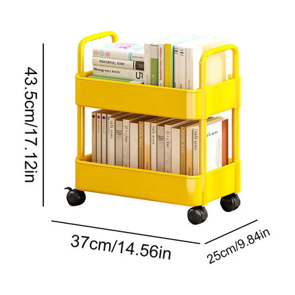 2 Tiers Movable Bookshelf Multi-Functional Storage Shelve Book File Organizer Mobile Book Cart for Home Bedroom School Office