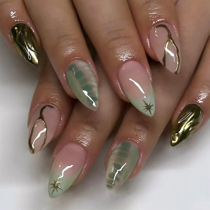 24pcs Leopard Print Almond Fake Press on Nails with Mini Flower Acrylic