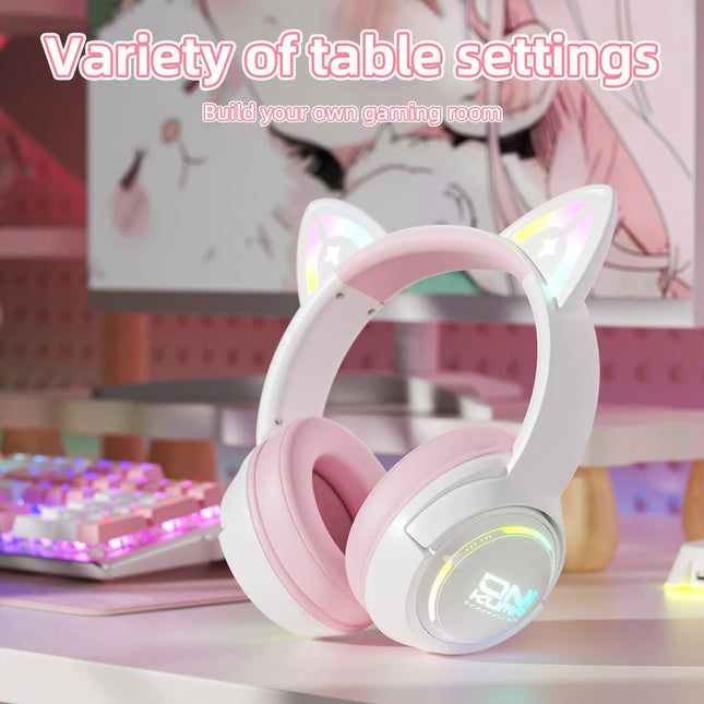 Gaming Headset Gamer Headset Stereo Headset with Microphone RGB Lighting Cute 3D Cartoon for iPad Tablet PS4