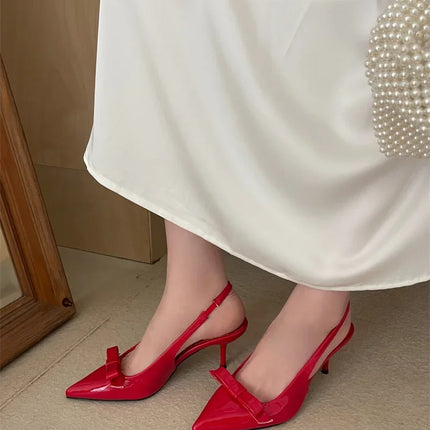 Eilyken New Design Slingbacks Butterfly-knot Women Pumps Sexy Pointed Toe Thin Heels Stripper Party Shoes Large Size 35-43