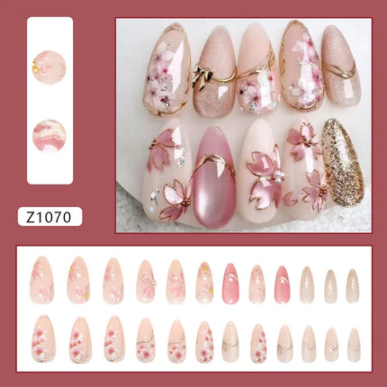 24pcs White Flower Fake Nail Tips Ins Yellow Pink Blush False Nails