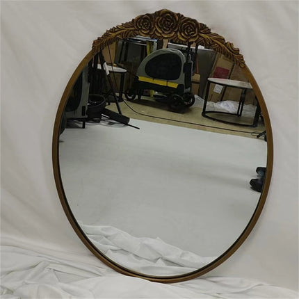 Large Wall Mirror Baroque Mirror Bathroom Decor Round/ Oval Vanity Mirror w Antique Brass Edge for Entryway, Hallway Living Room