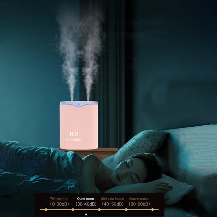 2L Double Spray Humidifiers with LED light Cool Mist Auto Shut-Off Humidifier Portable Desk Humidifiers for Bedroom Home Room