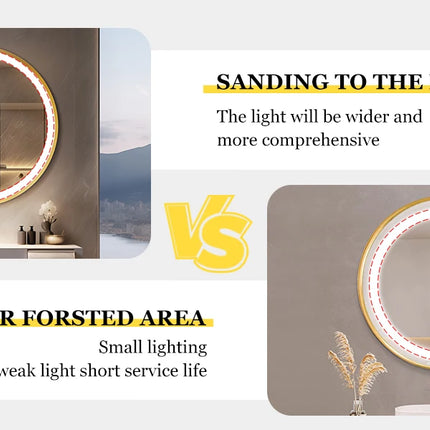Bathroom Mirror with LED 60/80cm Round Illuminated Wall Mirror Aluminum Gold Frame Anti-fog 3 Lighting Color Memory Function