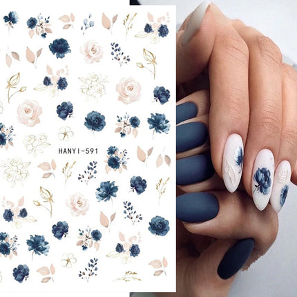 3d Nail Art Decals Elegant White RoyalBlue Roses Flowers