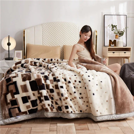 Double layers Raschel Mink Blankets Spring Winter Soft Warm Faux Fur Throw Blankets Heavy Fluffy Weighted Blankets