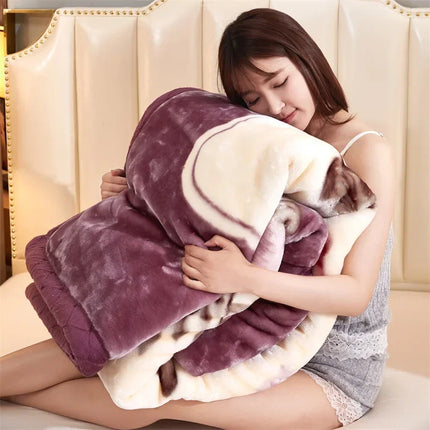 Double Layer Raschel Blankets Soft Warm Faux Fur Mink Throw Thicken Fluffy Microfiber Plush Weighted Blankets For Beds
