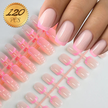 100Pcs Light Pink Press on Nails Short Medium Square