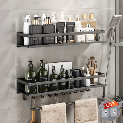 Aluminum Shower Organiser Bathroom Shelf Without Drilling Gray Wall Toilet Storage Shelf Shampoo