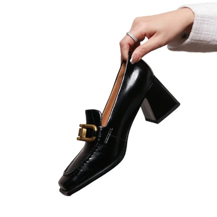 Square High Heels Loafers Women Autumn Chunky Platform Pumps Woman
